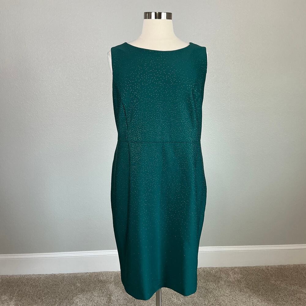 Calvin Klein Green Cocktail Dress Sequin Sleeveless Knee Length Sheath Size 22W - Picture 2 of 13